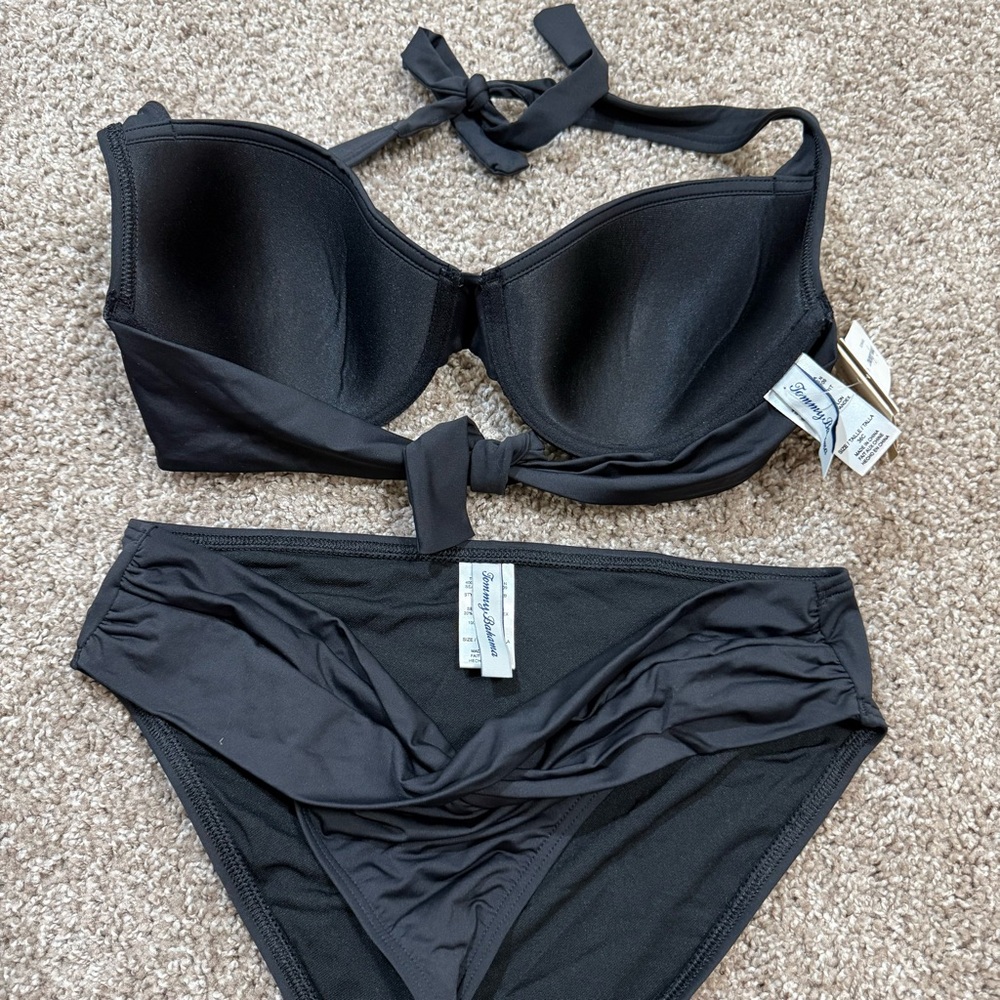 NWT Tommy Bahama Black Bikini Set 36C Ruched High Waist Swim Resort - Picture 2 of 7
